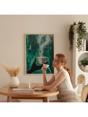 Ninastore Zümrüt Yeşili Kahve Fincanı Sanat Baskısı: Soyut Mutfak Dekorasyonu (Dijital Indirme)