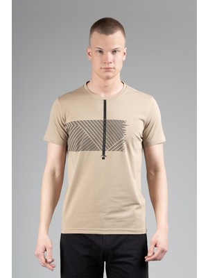 Maraton Regular Erkek Bisiklet Yaka  Açık Vizon T-Shirt