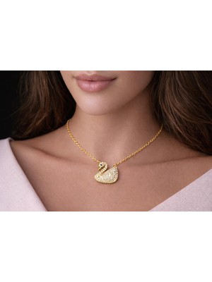 No Name Zirkon Taşlı Çelik Kuğu Figürlü Kolye