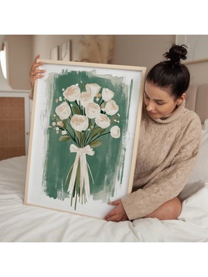 Ninastore Beyaz Gül Buketi Sanat Baskısı: Minimalist Çiçekli Duvar Dekoru (Dijital Indirme)