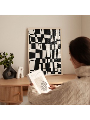 Ninastore Optik Illüzyon Sanat Baskısı: Geometrik Bej Siyah Soyut (Dijital Indirme)