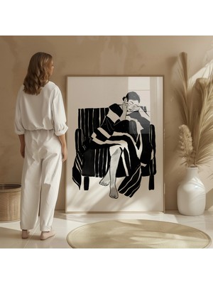 Ninastore Düşünceli An Sanat Baskısı: Siyah Beyaz Çizgili Figür (Dijital Indirme)