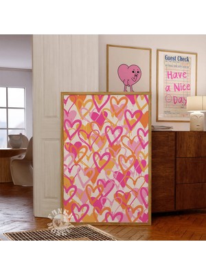 Ninastore Şık ve Trendi Duvar Sanatı / Dopamin Posteri / Grafiti Kalpler Baskılı Sanat Eseri / Eğlenceli Dijit