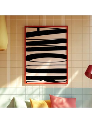 Ninastore Amour Tipografi Posteri: Fransız Siyah Duvar Sanatı (Dijital Indirme)