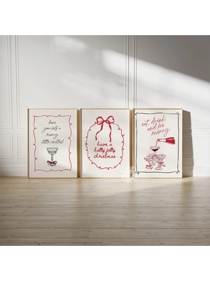 Ninastore Şık Bar Arabası Noel Baskı Seti (3 Parça) / Yazdırılabilir Kokteyl Duvar Sanatı / Dijital Baskı / Ta
