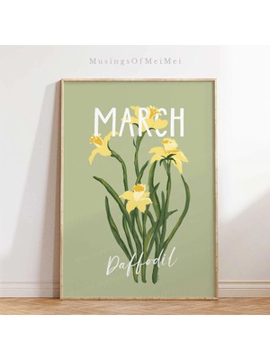 Ninastore Nergis Baskısı/ Mart Ayı Doğum Çiçeği/ Botanik Duvar Sanatı/ Çocuk Odası Için Doğum Günü Hediyesi Bo