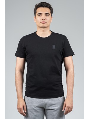 Maraton Regular Erkek Bisiklet Yaka  Siyah T-Shirt