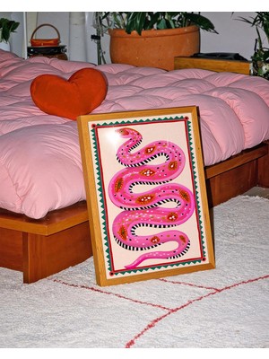 Ninastore Pembe Yılan Baskısı: Neşeli Yılan Posteri/ Oyunbaz Halk Duvar Dekoru/ Renkli Maksimalist Sanat