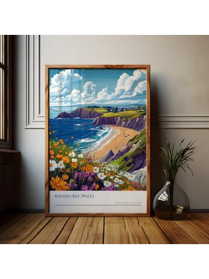 Ninastore Rhossili Körfezi Galler Plaj Baskısı: Gower Yarımadası Seyahat Posteri