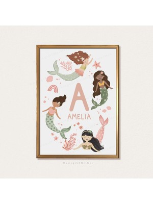Ninastore Küçük Kız Çocuk Odası Için Eğlenceli Özel Deniz Kızı Isim Baskısı / Deniz Altı Temalı Çocuk Duvar Sa