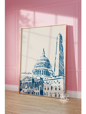 Ninastore Washington Seyahat Posteri / Teksas Retro Lacivert Şehir Baskısı / Trend Duvar Sanatı / Dijital Bask