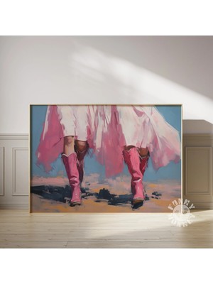 Ninastore Şık Pembe Sahil Kovboy Kızı Dijital Baskı/ Preppy Batı Tarzı Resim/ Pembe Kovboy Çizmeleri Baskılı P