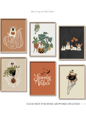 Ninastore Köpek Temalı Cadılar Bayramı Duvar Sanatı Seti (Yazdırılabilir) / Sevimli Ürkütücü Hayalet Köpek Isk