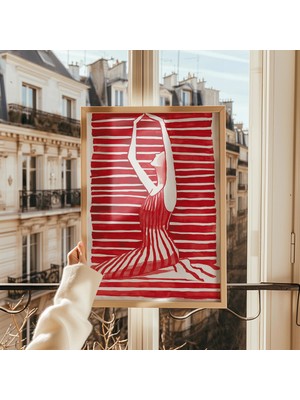 Ninastore Kırmızı Çizgili Yoga Sanat Baskısı: Minimalist Meditasyon Dekorasyonu (Dijital Indirme)
