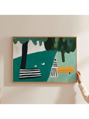 Ninastore Paris Parkı Baskısı: Minimalist Kadın/ Yeşil Manzara (Dijital Indirme)