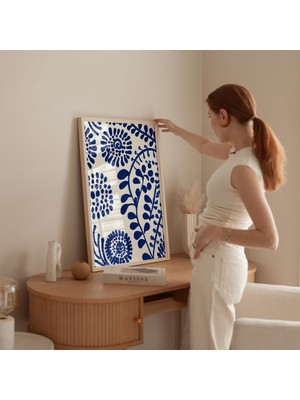Ninastore Mavi Çiçekli Soyut Sanat Baskısı: Modern Botanik Ev Dekorasyonu (Dijital Baskı)
