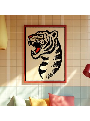 Ninastore Kükreyen Kaplan Başı Sanat Baskısı: Siyah ve Kırmızı Vurgular (Dijital Indirme)