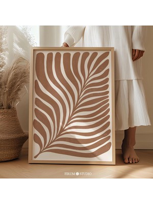 Ninastore Koyu Turuncu Soyut Botanik Baskılı Duvar Sanatı – Toprak Tonlarında Boho Daire Dekorasyonu | 1003