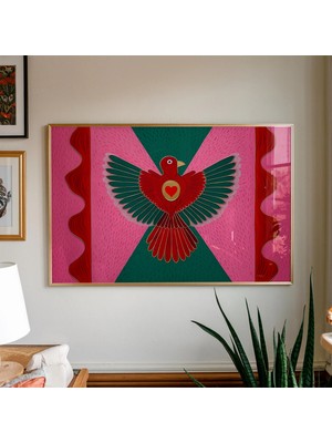 Ninastore Kutsal Kalp Kuşu Sanat Baskısı: Maksimalist Halk Posteri (Dijital Indirme)