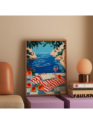 Ninastore Akdeniz Kıyısı Baskılı/ Kırmızı Çizgili Battaniye/ Maksimalist Sanat (Dijital Indirme)