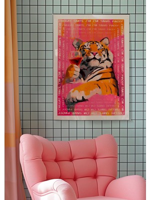 Ninastore Kaplan Şarap Baskısı: Kitsch Pembe Duvar Sanatı