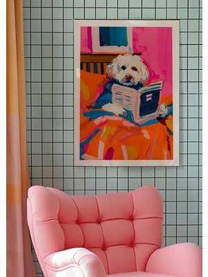 Ninastore Kitap Okuyan Köpek Sanat Baskısı: Eklektik Kitsch Duvar Dekoru