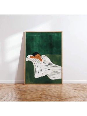 Ninastore Zümrüt Yeşili Soyut Baskı: Minimalist Çizgili Adam Duvar Sanatı (Dijital Indirme)