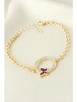 Renklime Kelebek Yuvarlak Taşlı Bileklik