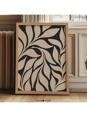 Ninastore Bej ve Siyah Soyut Botanik Baskılı Duvar Sanatı / Modern ve Duygusal Duvar Sanatı / Büyük Boy Bitki