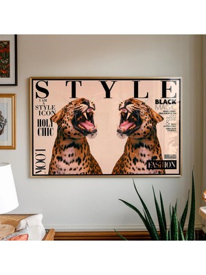 Ninastore Leopar Desenli Moda Posteri: Editör Tarzı Duvar Sanatı / Maksimalist Hayvan Baskısı / Cesur Dergi Ka