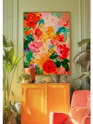 Ninastore 70'ler Retro Çiçek Baskısı: Kitsch Kırmızı Çiçekli Duvar Sanatı (Dijital Indirme)