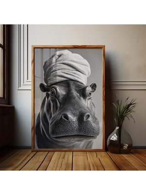 Ninastore Su Aygırı Banyo Posteri: Tek Renkli Hayvan Sanatı Baskısı