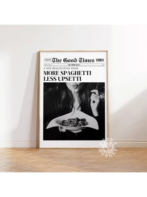 Ninastore Gazete Baskısı Daha Çok Spagetti Daha Az Makarna Manşeti Poster Baskısı/ Makarna Duvar Sanatı Mutfak