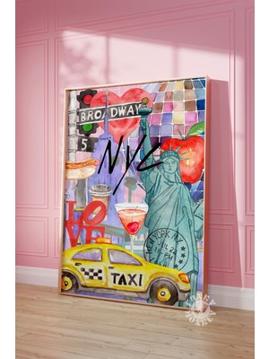 Ninastore New York Şehri Nyc Baskısı/ Retro Seyahat Baskısı/ New York Duvar Sanatı/ Maksimalist Trend Kolaj/ D