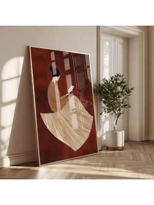 Ninastore Kitap Okuyan Kadın Sanat Baskısı: Kahverengi Silüet/ Çizgili Elbise (Dijital Indirme)