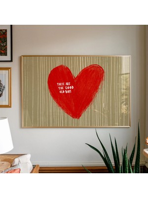 Ninastore Eski Güzel Günler Kalp Posteri: Vintage Aşk Sözü Sanatı/ Nostaljik Duvar Dekoru