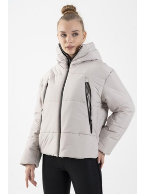 Maraton Oversize Kadın Kapüşonlu  Taş- Mont