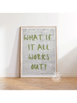 Ninastore Ya Her Şey Yolunda Giderse? Yeşil Tipografi Baskı/ Retro Gazete Dijital Baskı/ Trend Duvar Sanatı/ A