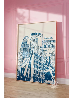 Ninastore Louisville Seyahat Posteri/ Retro Lacivert Şehir Baskısı/ Trend Duvar Sanatı/ Dijital Baskılar/ Öğre