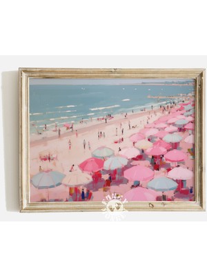 Ninastore Pembe Vintage Plaj Baskısı/ Soyut Sahil Tablosu/ Kız Çocuk Daire Dekorasyonu/ Pembe Baskılı Duvar Sa