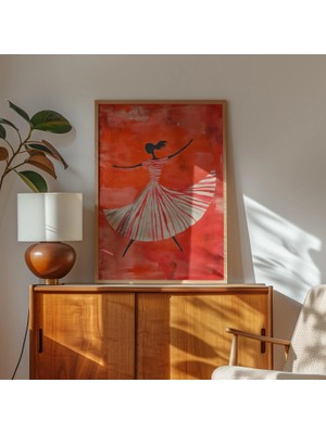 Ninastore Soyut Dansçı Sanat Baskısı: Kırmızı Modern Kadın Tablosu (Dijital Indirme)
