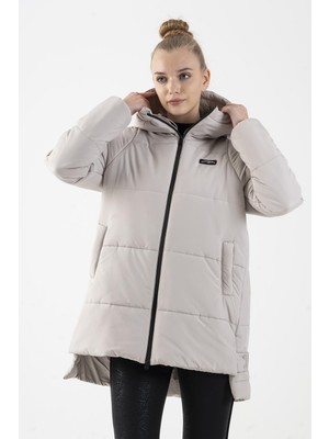 Maraton Oversize Kadın Kapüşonlu  Taş- Mont