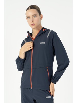 Maraton Regular Kadın Kapüşonlu  Açık Lacivert Tracktop