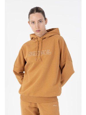 Maraton Oversize Kadın Bisiklet Yaka  Karamel Sweatshirt