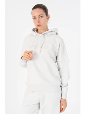 Maraton Oversize Kadın Bisiklet Yaka  Gümüş Gri Sweatshirt