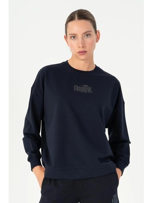 Maraton Oversize Kadın Bisiklet Yaka  Açık Lacivert- Sweatshirt