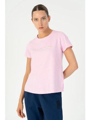 Maraton Regular Kadın Bisiklet Yaka  Pembe T-Shirt