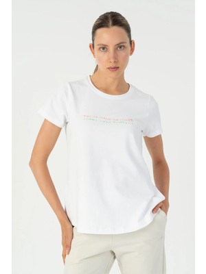 Maraton Regular Kadın Bisiklet Yaka  Beyaz- T-Shirt