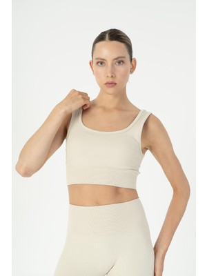 Maraton Slimfit Kadın Düz Yaka  Bej- Bra