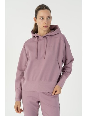 Maraton Oversize Kadın Kapüşonlu  Lila Sweatshirt